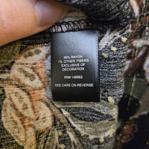 Gauze Long Sleeved Floral Button Down Blouse with Gold accents - Picture 8 of 9